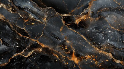 Fototapeta premium Elegant black and gold marble texture with veined patterns and crackled details