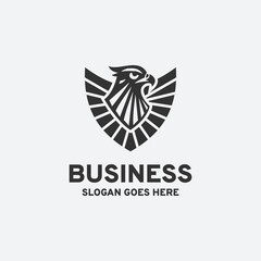 Eagle shield logo design vector illustration in black and white style on a black background