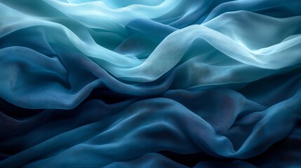 Obraz premium Serene Blue Fabric Drapes Softly Subtle Light Creates Textured Waves. AI Generated