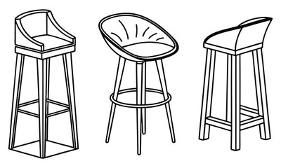 Stylish Bar Stools Line Art Illustration Set