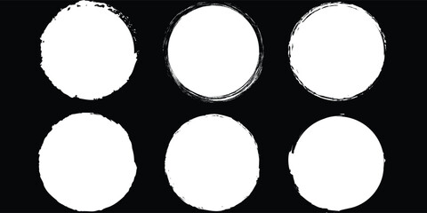 set of black round banners - brush painted circle on transparent background