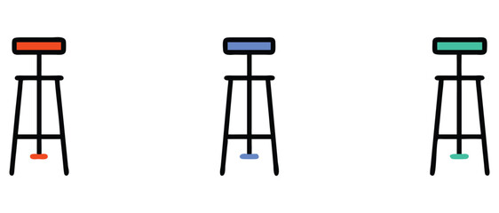 Abstract Illustration of Three Minimalist Stools in Vibrant Colors