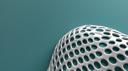 White Perforated Sphere on Teal Background 3D Render
