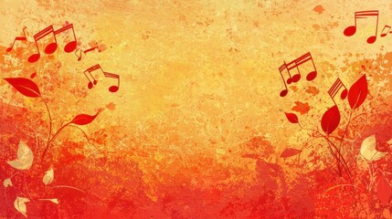 Obraz premium Autumn leaves music background design, fall season, nature, template