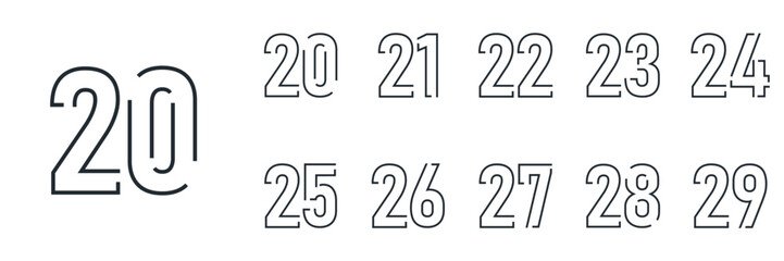 set anniversary 20 to 29 year logo designs. abstract number, icon, vector illustration