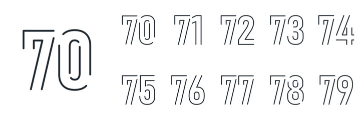 set anniversary 70 to 79 year logo designs. abstract number, icon, vector illustration