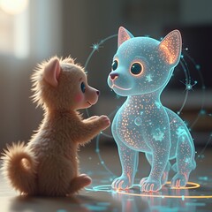 A digital pet that exists entirely in augmented reality, interacting with its owner in the real world by responding to gestures