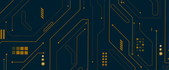 Vector technology lines circuit and dots on blue engineering technology concept vector panorama background.