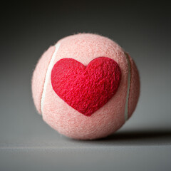 Pink Tennis Ball with Red Heart Design