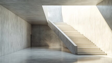 Modern concrete staircase ascends gracefully bathed in soft sunlight minimal architecture. AI Generated