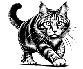Beautiful cat in full-body, vector sketch, SVG, isolated on white background	