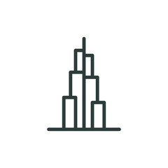 Skyscraper Burj Khalifa, architecture of Dubai outline icon. Line sign world tallest building. Vector isolated pictogram for web and app on white background editable stroke.