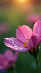 Fototapeta premium Morning dew drops glistening on the petals of delicate wildflowers, floral, drop