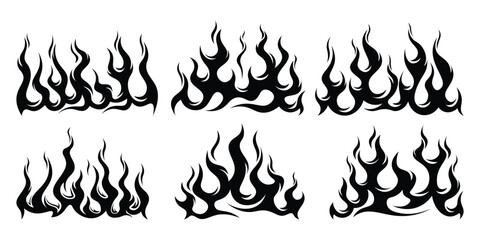 Silhouette Fire flames. Old school tattoo neo-tribal style or silhouette flame for cars. set vector icons. Fire sign. Fire flame icon isolated on white background. Vector illustration