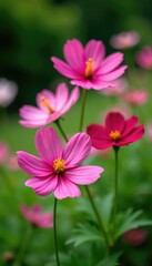 Fototapeta premium Garden cosmos and Chinese Hibiscus in garden bed, greenery, botanical