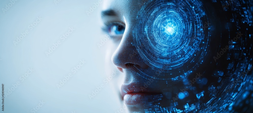 Aufkleber woman human digital smart eyes. technology wireless server communication system. generative ai techn