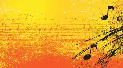 Abstract music notes background, sunset hues, design element