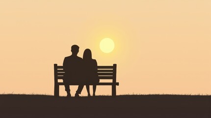 a silhouetted couple sitting together on a bench