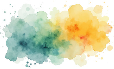 An abstract watercolor splash featuring a blend of cool teal and warm yellow hues, creating a vibrant and artistic design element.