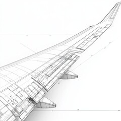 Illustration of an aircraft design on a blueprint with detailed technical specifications