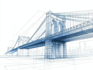 Obraz premium Blueprint drawing of the brooklyn bridge architectural design plan with detailed measurements and annotations