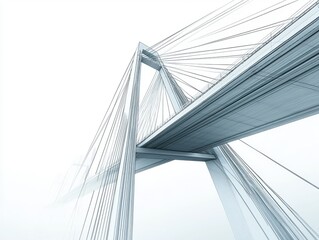 Fototapeta premium White and blue photograph of a bridge with clear sky and water reflection