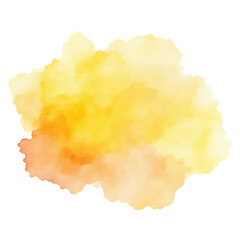 A vibrant, abstract watercolor stain in shades of yellow and orange, with a soft, textured look. 