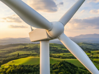 wind turbine stands tall against scenic landscape at sunset