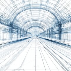Obraz premium Blueprint design of a modern train station showcasing architectural details and layout