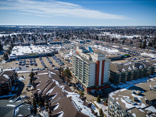City view with a large building in the middle