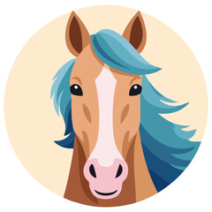 Cartoon Horse Portrait with Blue Mane in Cute Animal Illustration