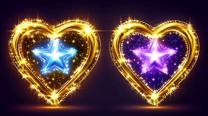 Golden Hearts Embellished With Luminous Stars