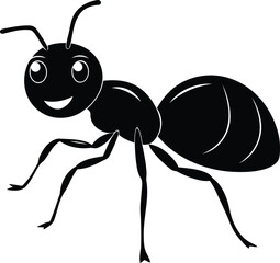 Cute and funny Ant silhouette vector illustration, Cute Ant line art vector, Cute Ant isolated premium vector icon design