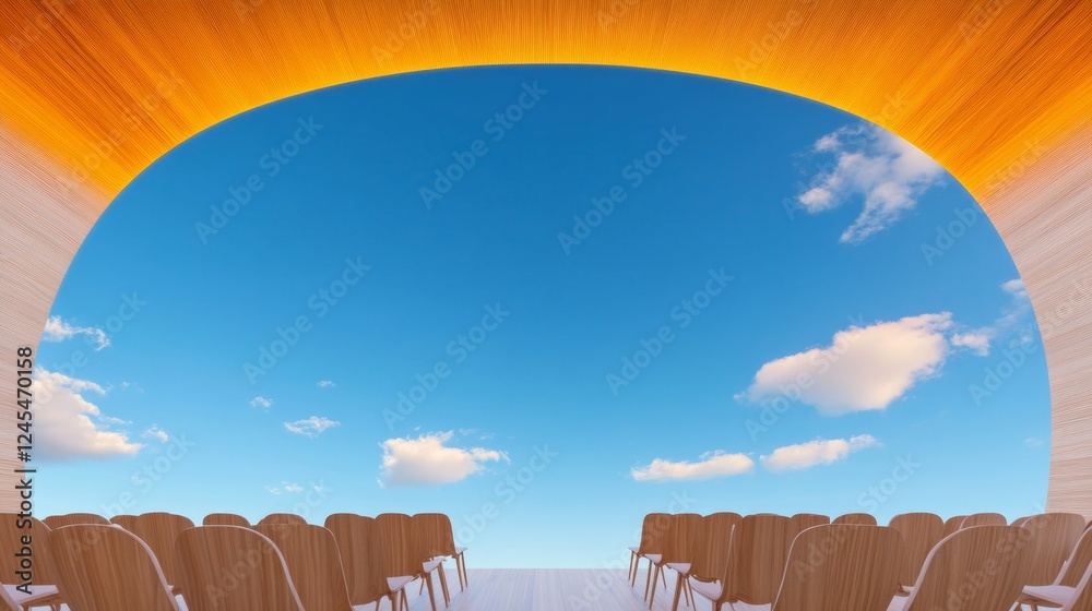 Leinwandbilder contemporary learning space wooden stadium seating under open sky design in university lecture hall 