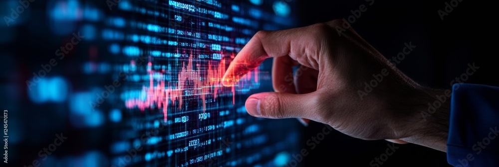 Poster Interactive Data Visualization in Futuristic Workspace Touchscreen Display Analyzing Weather Patterns for Smart Business Solutions - Advanced Tech for Financial Forecasting