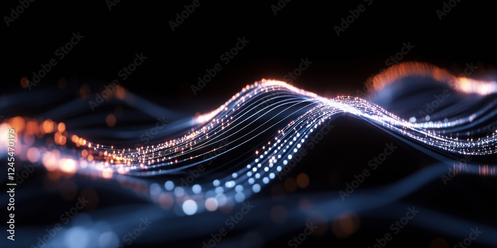Leinwandbilder Futuristic Data Visualization LED Lightwave Patterns in Dark Space - Tech Innovation Content and Cryptocurrency Analysis for Modern Financial Insights