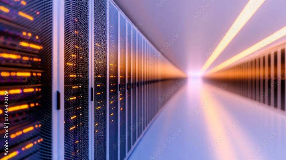 Fototapete Futuristic Server Room Corridor with Energy-Efficient Systems Modern Data Center Infrastructure in a Sustainable Tech Environment for Optimized Data Management
