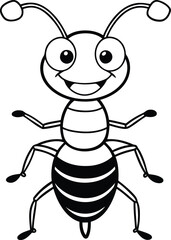 Cute and funny Ant silhouette vector illustration, Cute Ant line art vector, Cute and smiling Ant isolated premium vector icon design