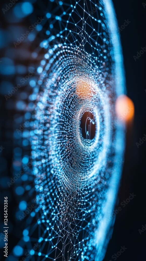 Poster Futuristic Cybersecurity Visualization Interactive Digital Shield Overlay with Geometric Patterns on Dark Interface - Cutting-edge Tech Monitoring and Threat Prevention Display