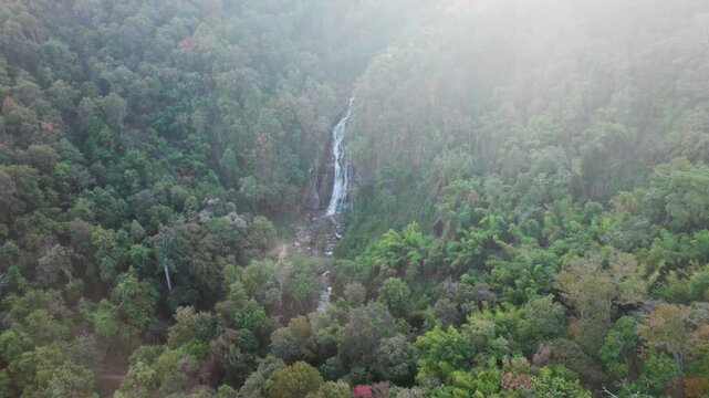 Mae Tia waterfall beauty of the streams flows gently waterfall in Orb Luang national park, Chom Thong, Chiang Mai, Thailand.