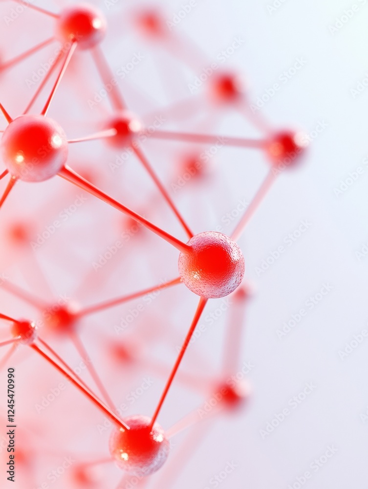 Poster Futuristic Tech Graphic Glossy Red Network Nodes and Metallic Lines - Data Visualization for Modern IT Solutions and Connectivity Enhancements