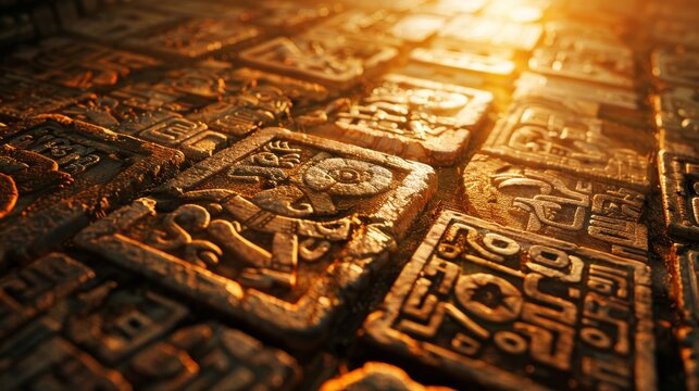 Mystical Mayan Glyphs Etched in Stone - Ancient Script Revealed Through Intricate Carvings on Stonework