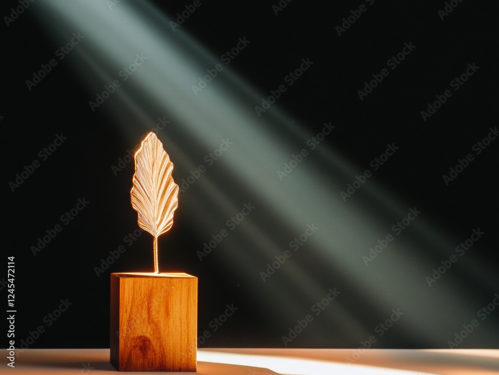 Aufkleber modern achievement display metallic trophy with dramatic spotlight in minimalist setting - business 