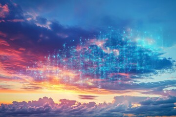 Obraz premium Digital data cloud sunset sky, network connection