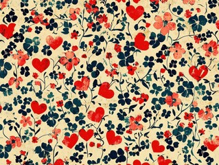 Floral pattern featuring red and blue flowers arranged in a decorative design on a white background