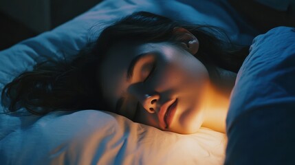 Beautiful young woman sleeping on soft pillow in bed at home