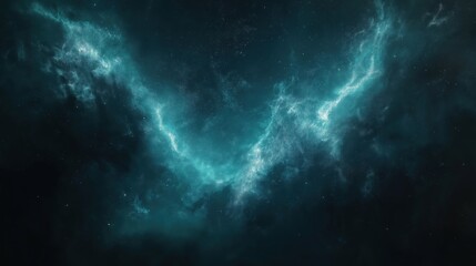 Fototapeta premium Ethereal teal nebula with glowing cosmic dust in deep space background