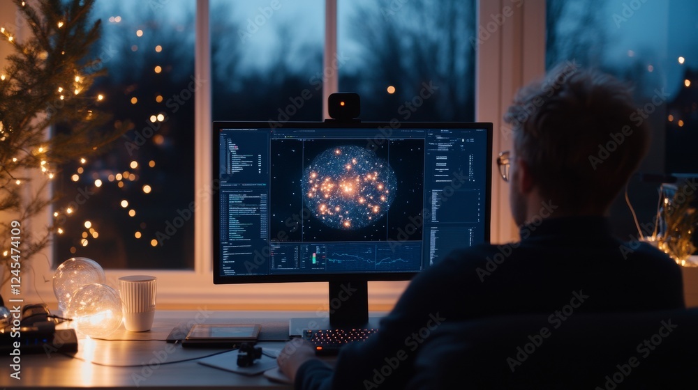 Poster Minimalist Weather Radar Display Modern Monitoring in Tech and Emergency Response - Efficient Control Room Setup with Data Visualization for Storm Tracking and Coordination