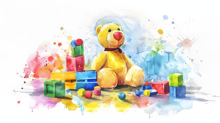 Obraz premium Flashcards Toys Watercolor Painting