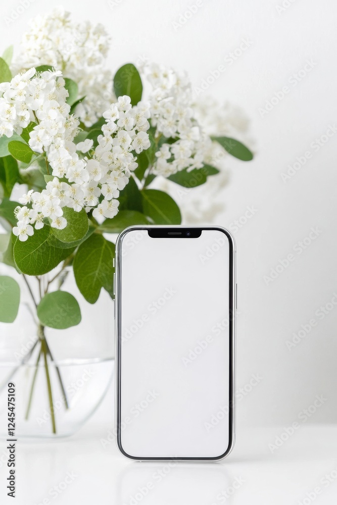 Aufkleber minimalist weather app interface on sleek smartphone glass screen with floral backdrop - modern ui d